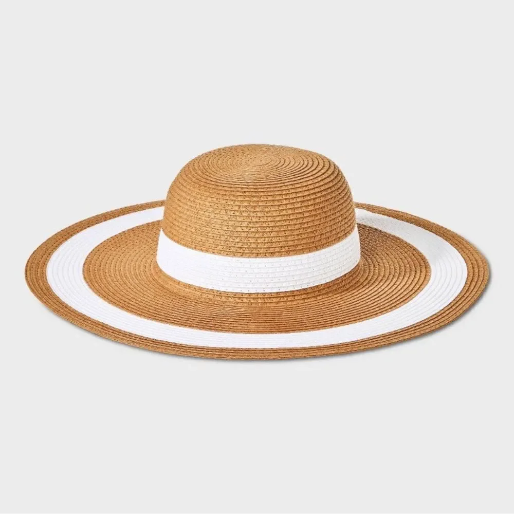 NWT Shade & Shore Striped Sunhat Straw Floppy Beach Hat